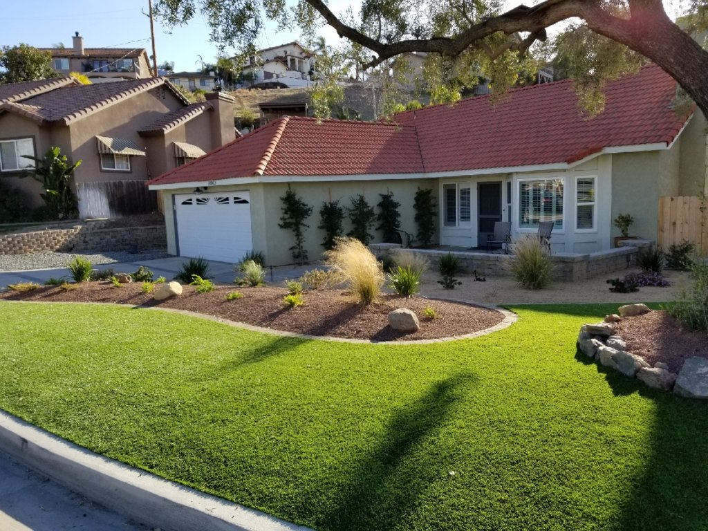 Artificial turf with drought-tolerant landscape